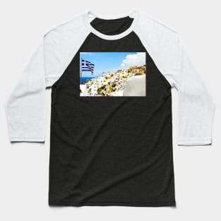 Oia Santorini Greek Island Flag Baseball T-Shirt